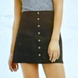 FOREVER 21 Denim Snap Front Mini Skirt, Black L